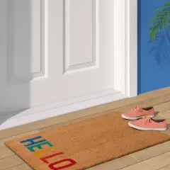 1'6"x2'6" 'Hello' Rainbow Coir Doormat Natural - Sun Squad&trade;