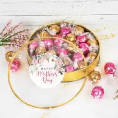 Mother's Day Candy Gift Tin with Chocolate Lindor Truffles by Lindt Large Plastic Tin with Sticker - Flowers - By Just Candy