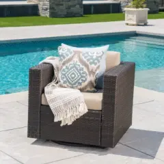 Wicker Outdoor Furniture Swivel Chairs with Cushion, Modern Patio Accent Chair for Porch, Garden or Balcony-Maison Boucle
