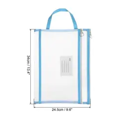 Unique Bargains Office Business A4 Nylon Document Pouch Mesh Zip Files Handle Bag with Name Tag