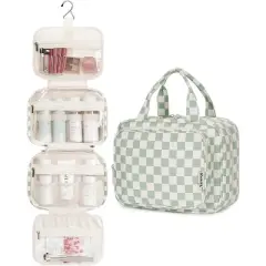 Narwey Hanging Toiletry Bag for Women Travel Checkered Makeup Bag
