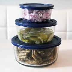 Pyrex Storage 2-Cup Round Dish, Clear with Blue Lid Case of 6 Containers