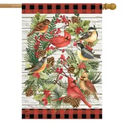 Briarwood Lane Winter Bird Wreath House Flag Cardinals Rustic Ber