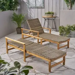 Christopher Knight Home Savannah Outdoor Acacia Wood and Wicker Adjustable Chaise Lounges (Set of 2)