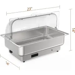 2 Pack Electric Chafing Dish Warmers with Adjustable Temperature Control, Stainless Steel Roll Top Catering Chafer Food Warmers for Catering, Parties
