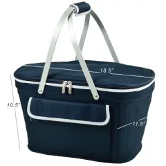 Picnic at Ascot Large Family Size Insulated Folding Collapsible Picnic Basket Cooler with Sewn in Frame
