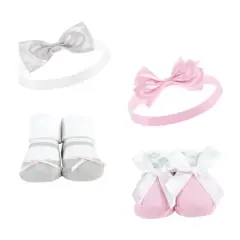 Hudson Baby Infant Girl 8Pc Headband and Socks Set, Pink Gray, 0-9 Months