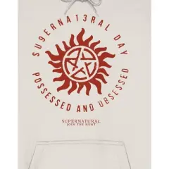 Supernatural Superna13ral Day Possessed And Obsessed Long Sleeve Sand Adult Hooded Sweatshirt
