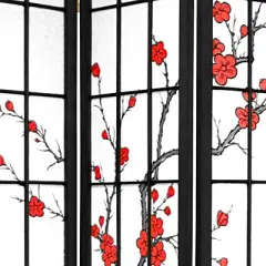 7 ft. Tall Cherry Blossom Shoji Screen - Black (3 Panels)