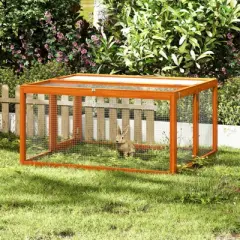 AZL1 Life Concept Pet Crates and Houses Folding Rabbit Hutch with Lockable Doors and Ground Stakes, Rabbit House, Orange, 43.3"*37"*21.3"