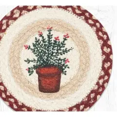 Earth Rugs Round Trivet &ndash; Thyme Herb Printed Braided Jute, 10"x10", Rustic Botanical Kitchen Accent