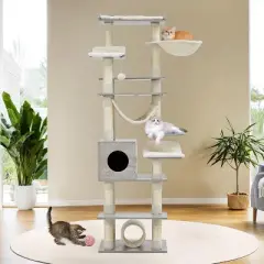 Cat Tree for Large Cats, Features Scratching Post, Cat Condo, Platforms, Tunnel, Hammock, Food Station & Bowls
