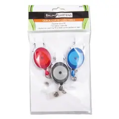SICURIX Quick Clip Card Reels, 30" Extension, Blue/Red/Smoke, 3/Pack