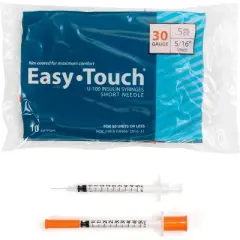 Easy Touch Insulin Syringes Short Needle 30 Gauge 0.5mL 8mm, 100 Ct