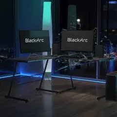 BlackArc L-Shaped Gaming Desk with Tempered Glass Top and Powder Coated Steel Frame