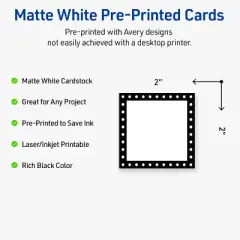 Avery Printable Square Cards, Black and White Polka Dots, 2" x 2", Matte White Square Cards, Laser/Inkjet, 120ct, Great for Business Cards