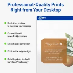 Avery Printable Hexagon Flat Cards, Sure Feed Technology, 3-1/2" x 4", Glossy White Cardstock, Print-to-The-Edge, Laser/Inkjet Printable, 100 Total