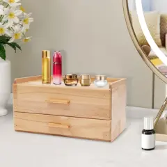YIYIBYUS Desktop Organizer with 2 Drawers, Wood Tea Bag Organizer with Drawer, Storage Box, Wood Color