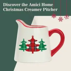 Amici Home Christmas Creamer Pitcher - 8oz Ceramic Milk Creamer for Coffee, Gravy Boat with Drip-Free Pour Spout, Versatile Small Pitcher