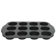 Oster Teston Platinum Collection 12-Cup Nonstick Carbon Steel Muffin Pan in Matte Black