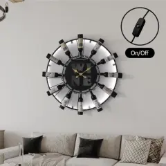 Vintiquewise Large Clock Wall-Mount Metal Wine Shelf &ndash; 24-bottle Rack with Mesh Cork Basket and LED Light &ndash; Elegant Wine Display