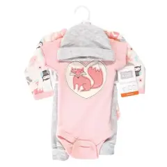 Hudson Baby Infant Girl Preemie Layette Set 4-Piece, Pink Fox, Preemie