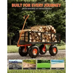 500lbs Steel Garden Cart Heavy Duty Mesh Steel Utility Outdoor Wagon with Removable Sides 180&deg; Rotating Handle 10 Inch Tires,Black