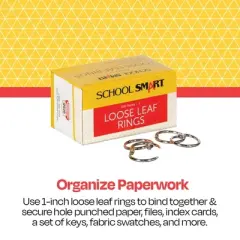 School Smart Loose Leaf Rings, 1 Inch, Nickel Plated Steel, Pack of 100