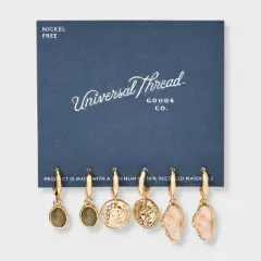 Labradorite Stone and Coin Hoop Earring Set 3pc - Universal Thread&trade; Gold