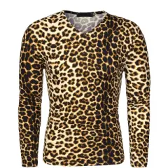 Lars Amadeus Men's Leopard Printed Slim Fit Pullover T Shirt
