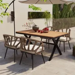 Whisen Contemporary Outdoor Set with PE Rattan Chairs and Plastic Wood Table,Suitable for Gardens and Lawns
