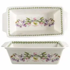 Portmeirion Botanic Garden 11.75" x 5.75" Meatloaf Dish, Sweet Pea Motif, Fine Porcelain, Chip Resistant Glaze, Dishwasher, Microwave, Oven Safe