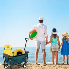 NAYSAYE Wagon Collapsible Utility Cart with Strapping System and Plastic Liner Set for Outdoors, Cyan, 25.98"*17.32"*37.4"