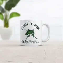 Crazy Dog Born to Fish Forced to Work Mug Funny Sarcastic Fishing Graphic Novelty Coffee Cup-11oz