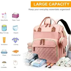 Waterproof 3-in-1 Baby Diaper Backpack with Foldable Changing Pad - Pink
