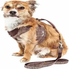 Pet Life Luxe Houndsome 2-In-1 Mesh Reversible Plaided Collared Adjustable Dog Harness-Leash