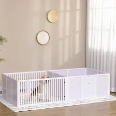 PawHut 81" x 40" Whelping Box for Dogs Built for Mother's Comfort, Newborn Puppy Supplies, Puppy Playpen with Adjustable Height Entrance Door