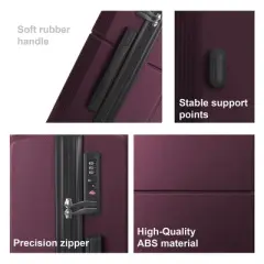 Syemin Luggage 3-Piece Luggage Set-20", 24", And 28" Suitcases with Silent Spinner Wheels Suitcase Sets Carry on Luggage, Purple, 21.06"*11.81"*30.31"