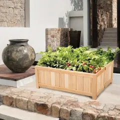 Tangkula Outdoor Wood Planter Raised Garden Bed Elevated Planter Box Kit for Backyard Patio