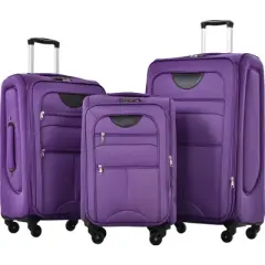 MAYEERTY Softside Luggage Expanable 3 Pieces Set Suitcase Upright Spinner Lightweight Luggage Purple
