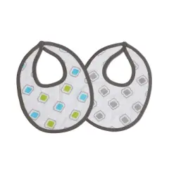 Bacati - Moroccan Tiles Aqua/Lime/Gray Muslin 4 pc set of Bibs & Burp Cloths Set