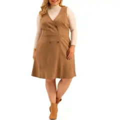 Agnes Orinda Women's Plus Size Overall Button Casual Faux Suede Dress