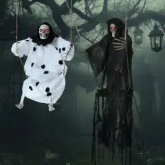 Joyfy 2 Packs 3ft Halloween Hanging Ghosts Outdoor Decor, Scary Grim Reaper Swinging Flying Skeleton with Lighted Up Eyes for Yard Patio Lawn Garden