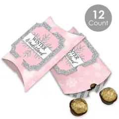 Big Dot of Happiness Pink Winter Wonderland - Favor Gift Boxes - Holiday Snowflake Birthday Party and Baby Shower Large Pillow Boxes - Set of 12