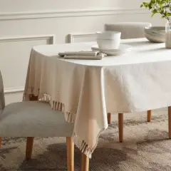 60" x 104" Cotton Slub Tablecloth with Tied Fringe Light Beige - Threshold&trade;