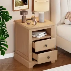 18" Vintage Nightstand with Charging Station, End Table Side Table with 2 Drawers for Bedroom, Living Room