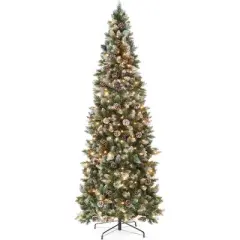 Frosted Pencil Christmas Tree with Warm White Lights, Pre-Lit Artificial Xmas Tree for Home or Party, Slim Holiday Tree Includes Sturdy Stand
