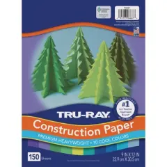 Tru-Ray&reg; Construction Paper, Heavyweight, Cool Assorted, 9" x 12", 150 Sheets