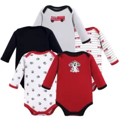 Luvable Friends Baby Boy Cotton Long-Sleeve Bodysuits 5pk, Fire Truck