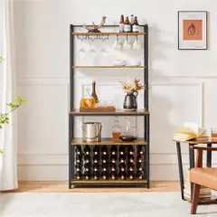 Yaheetech 65" Wine Bakers Rack Freestanding Wine Rack with Glass Holder and Wine Storage, Rustic Brown